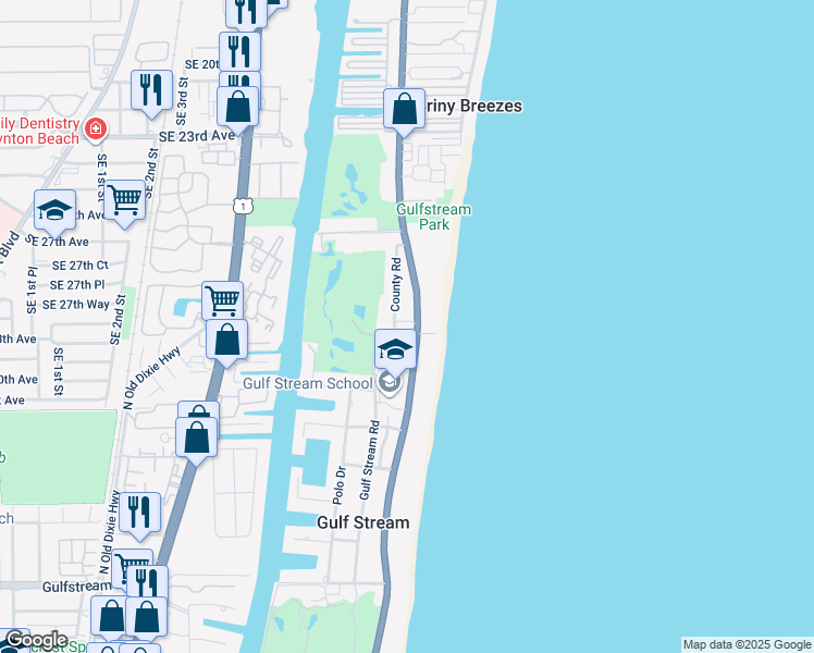 map of restaurants, bars, coffee shops, grocery stores, and more near 3900 North Ocean Boulevard in Delray Beach