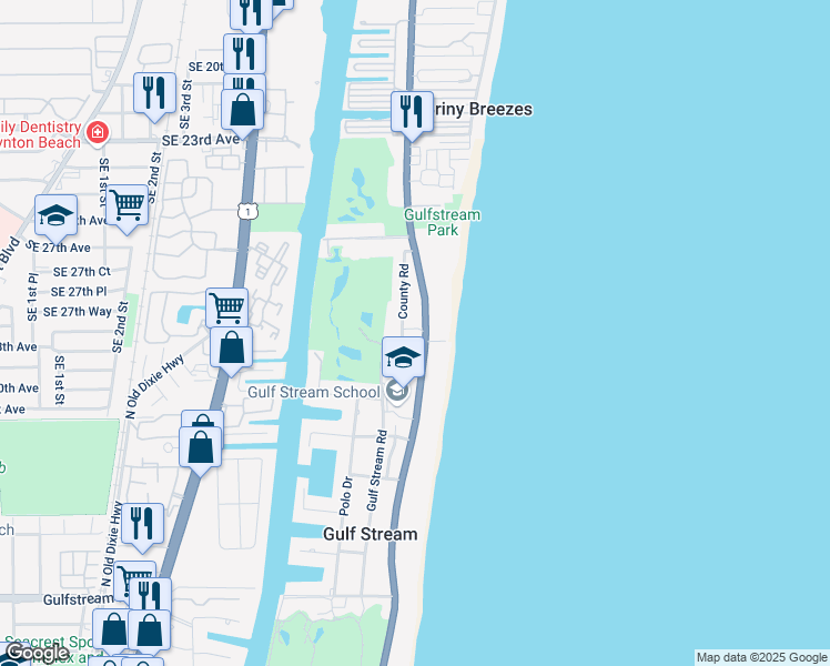 map of restaurants, bars, coffee shops, grocery stores, and more near 3900 North Ocean Boulevard in Delray Beach