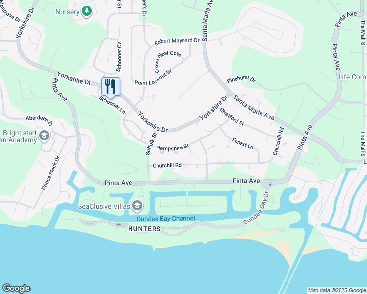 map of restaurants, bars, coffee shops, grocery stores, and more near Hampshire Street in Freeport
