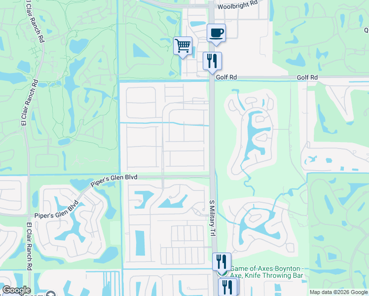 map of restaurants, bars, coffee shops, grocery stores, and more near 5121 Corbel Lake Way in Boynton Beach