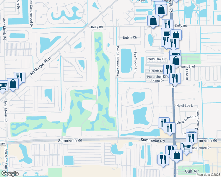 map of restaurants, bars, coffee shops, grocery stores, and more near 16380 Kelly Cove Drive in Fort Myers