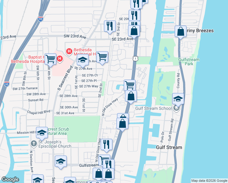 map of restaurants, bars, coffee shops, grocery stores, and more near 824 Villa Circle in Boynton Beach