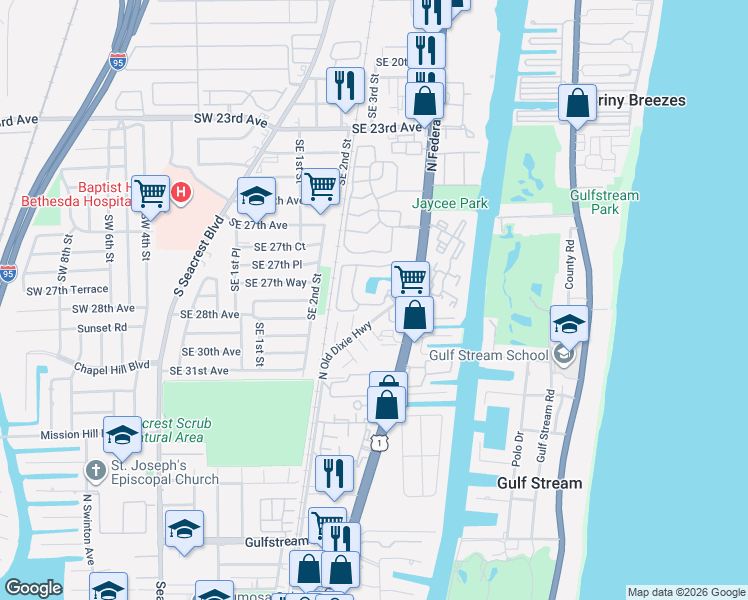 map of restaurants, bars, coffee shops, grocery stores, and more near 821 Villa Circle in Boynton Beach