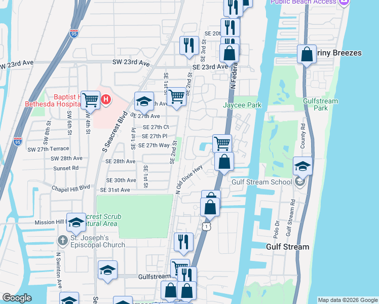 map of restaurants, bars, coffee shops, grocery stores, and more near 1304 Villa Circle in Boynton Beach
