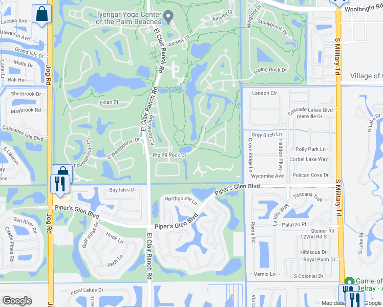 map of restaurants, bars, coffee shops, grocery stores, and more near 5848 Forest Grove Drive in Boynton Beach