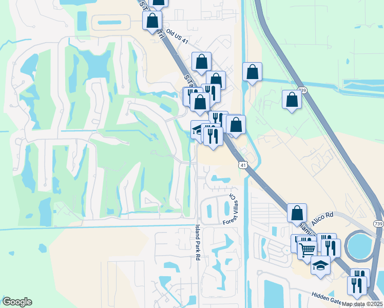 map of restaurants, bars, coffee shops, grocery stores, and more near 6100 Club Boulevard in Fort Myers
