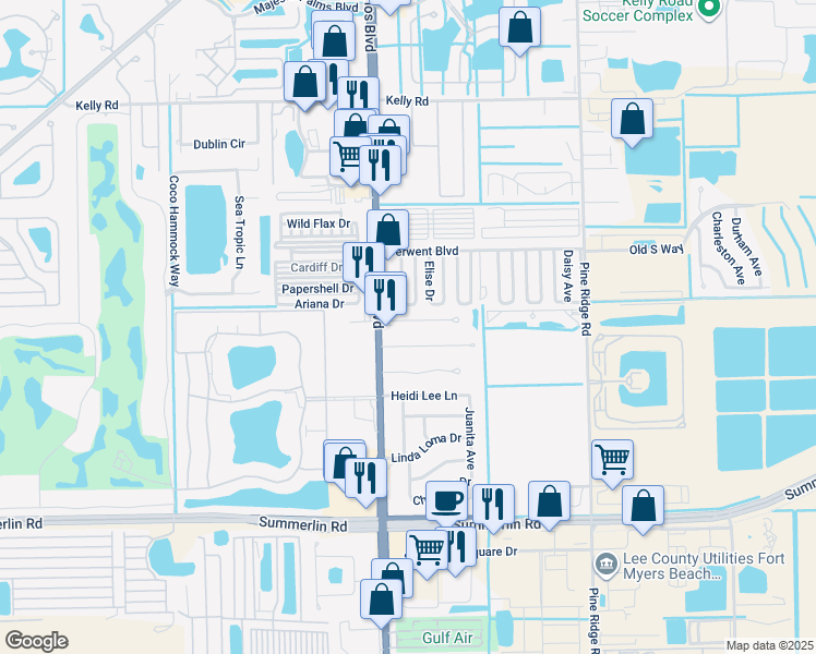 map of restaurants, bars, coffee shops, grocery stores, and more near 11416 Zehner Lane in Fort Myers