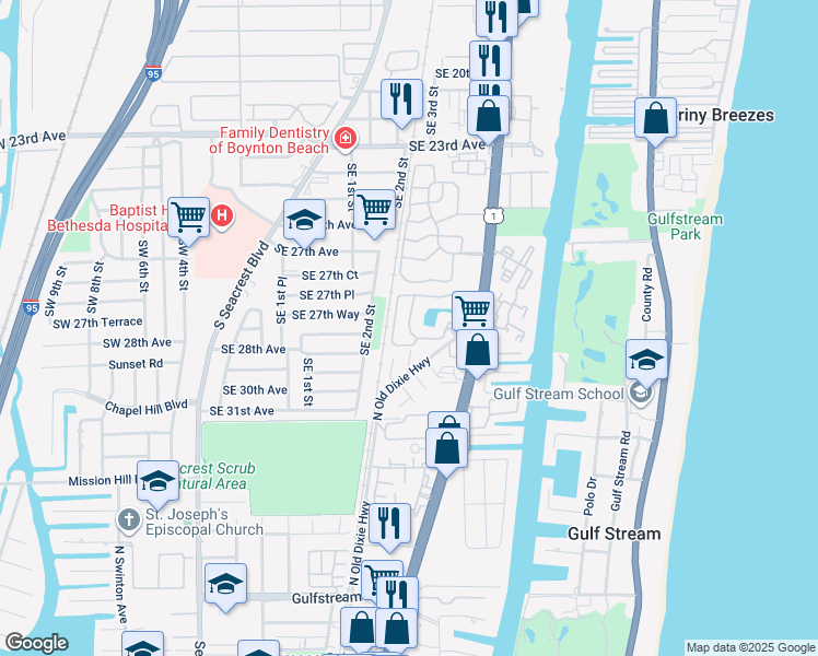 map of restaurants, bars, coffee shops, grocery stores, and more near 1307 Villa Circle in Boynton Beach