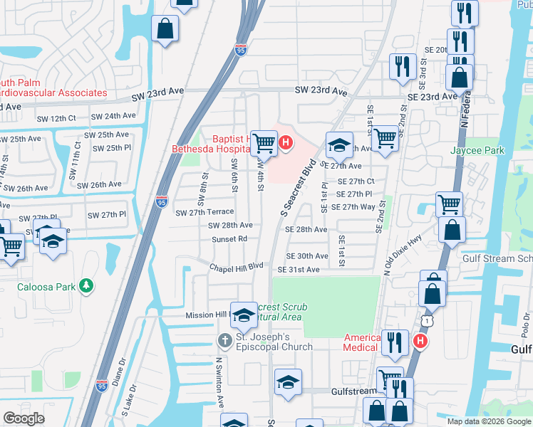 map of restaurants, bars, coffee shops, grocery stores, and more near in Boynton Beach