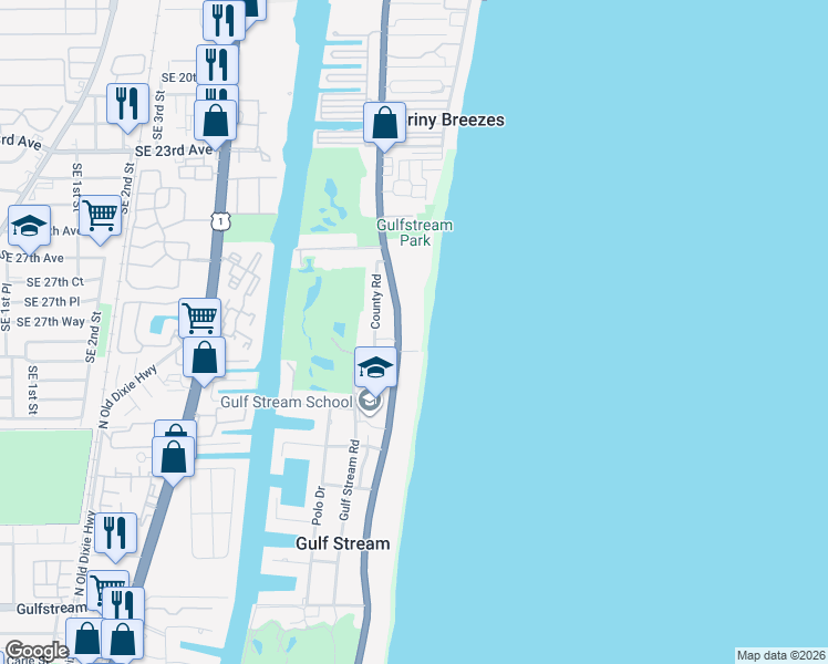 map of restaurants, bars, coffee shops, grocery stores, and more near 3901 North Ocean Boulevard in Delray Beach