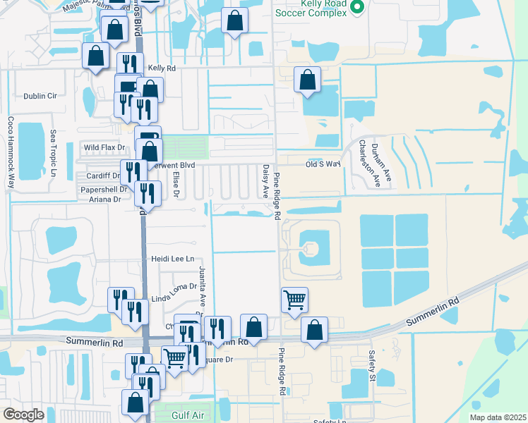 map of restaurants, bars, coffee shops, grocery stores, and more near 11001 Gulf Reflections Drive in Fort Myers