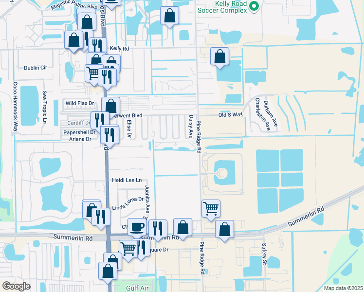 map of restaurants, bars, coffee shops, grocery stores, and more near 11031 Gulf Reflections Drive in Fort Myers