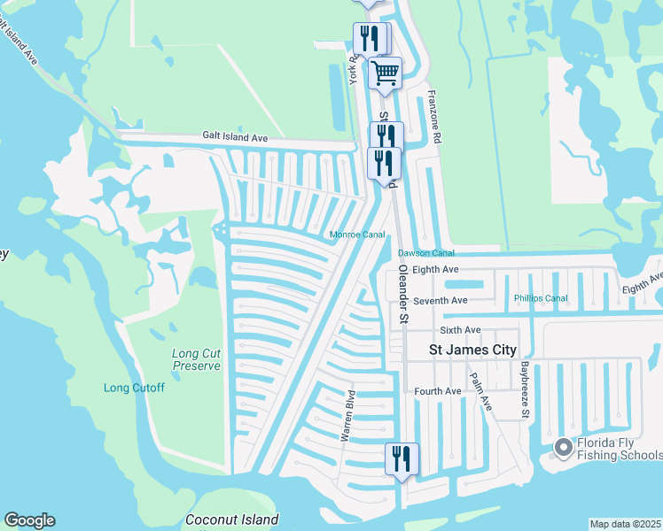 map of restaurants, bars, coffee shops, grocery stores, and more near 3712 Cherry Lane in Saint James City