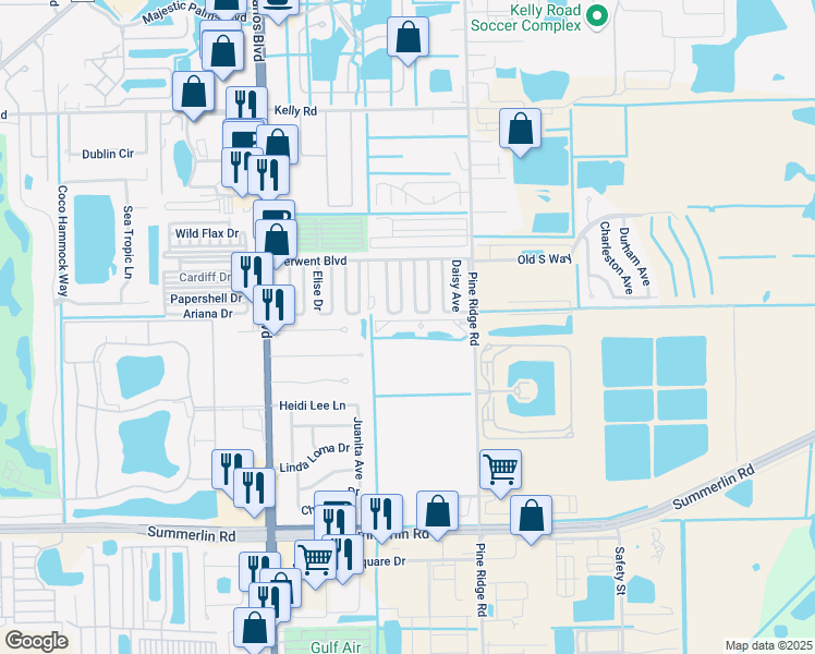 map of restaurants, bars, coffee shops, grocery stores, and more near 11041 Gulf Reflections Drive in Fort Myers