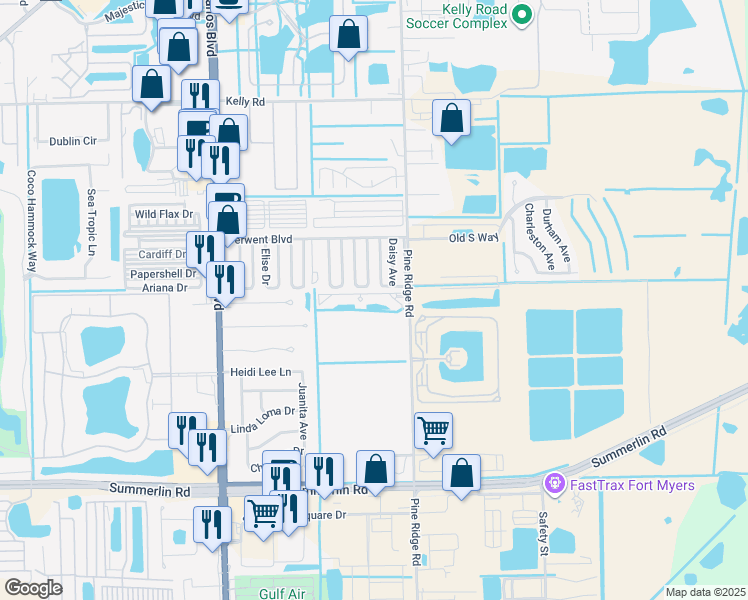map of restaurants, bars, coffee shops, grocery stores, and more near 310 Rosa Lee Avenue in Fort Myers
