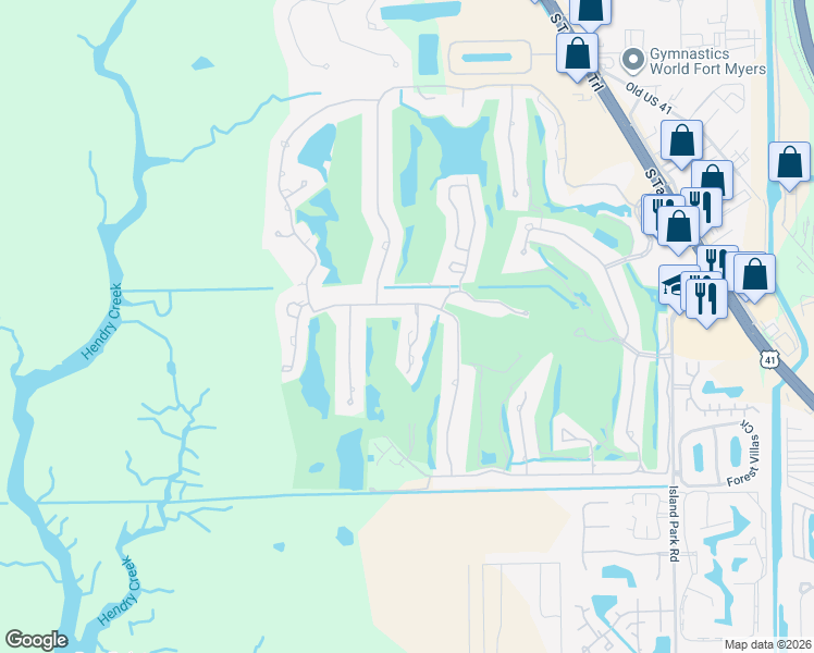 map of restaurants, bars, coffee shops, grocery stores, and more near 16958 Timberlakes Drive in Fort Myers