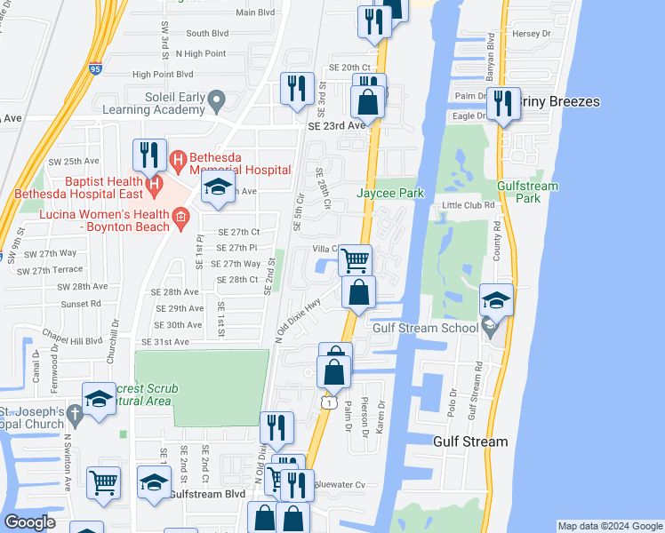 map of restaurants, bars, coffee shops, grocery stores, and more near 2925 South Federal Highway in Boynton Beach