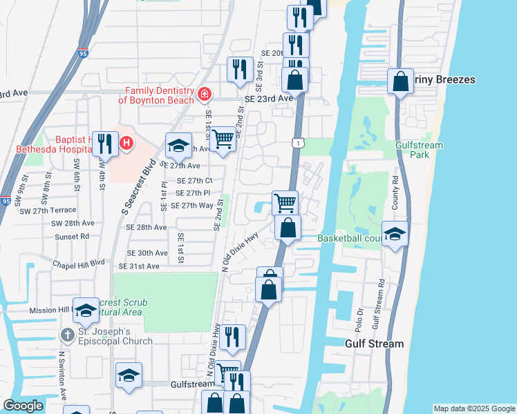 map of restaurants, bars, coffee shops, grocery stores, and more near 407 Villa Circle in Boynton Beach