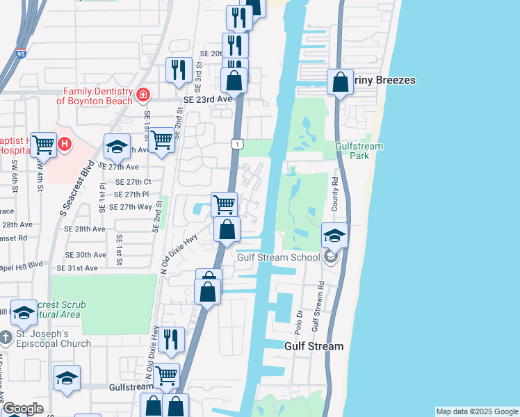 map of restaurants, bars, coffee shops, grocery stores, and more near 5 Colonial Club Drive in Boynton Beach