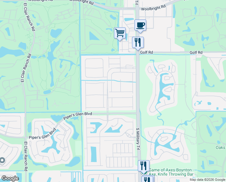 map of restaurants, bars, coffee shops, grocery stores, and more near 5289 Glenville Drive in Boynton Beach