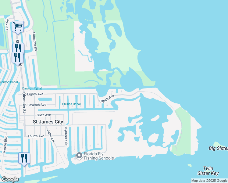 map of restaurants, bars, coffee shops, grocery stores, and more near 2811 Teal Court in Saint James City