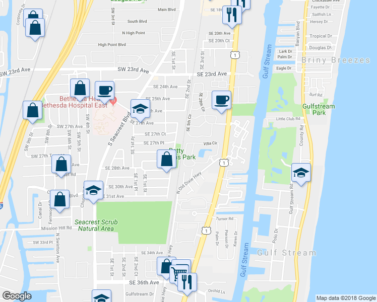 map of restaurants, bars, coffee shops, grocery stores, and more near 1109 Villa Circle in Boynton Beach