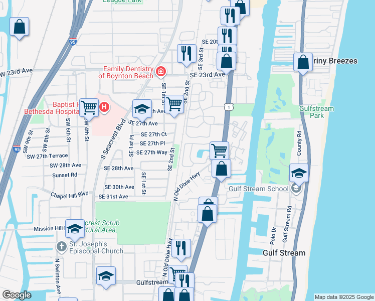 map of restaurants, bars, coffee shops, grocery stores, and more near 1109 Villa Circle in Boynton Beach