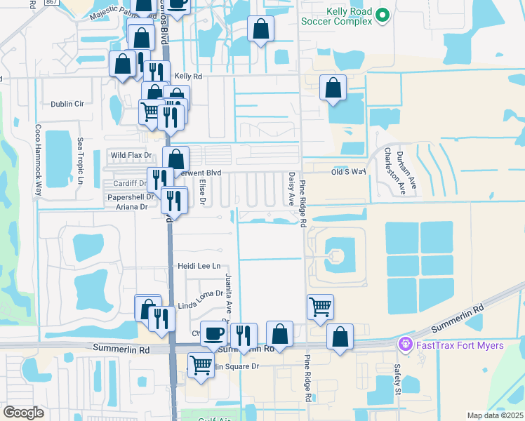 map of restaurants, bars, coffee shops, grocery stores, and more near 310 Rosa Lee Avenue in Fort Myers