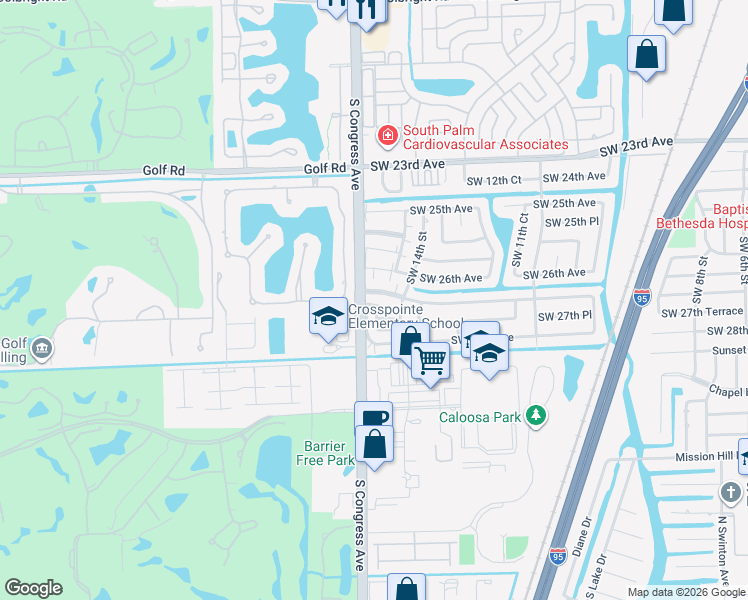 map of restaurants, bars, coffee shops, grocery stores, and more near 1473 Southwest 27th Avenue in Boynton Beach