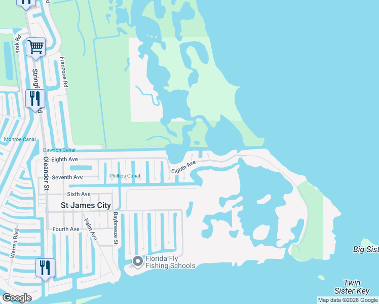 map of restaurants, bars, coffee shops, grocery stores, and more near 2811 Teal Court in Saint James City