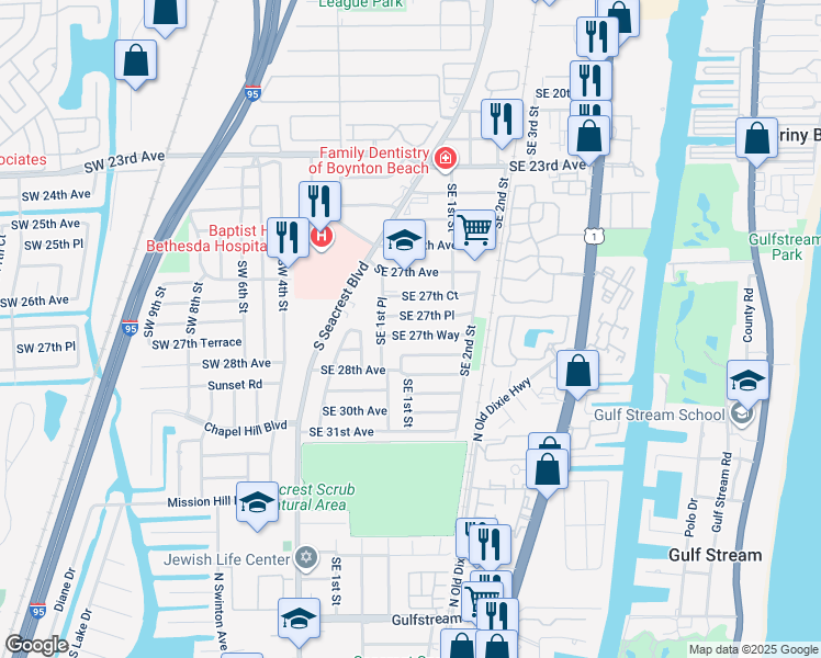 map of restaurants, bars, coffee shops, grocery stores, and more near 146 Southeast 27th Place in Boynton Beach
