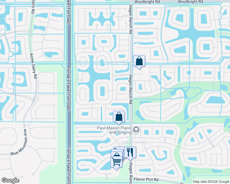 map of restaurants, bars, coffee shops, grocery stores, and more near 11640 Castellon Court in Boynton Beach