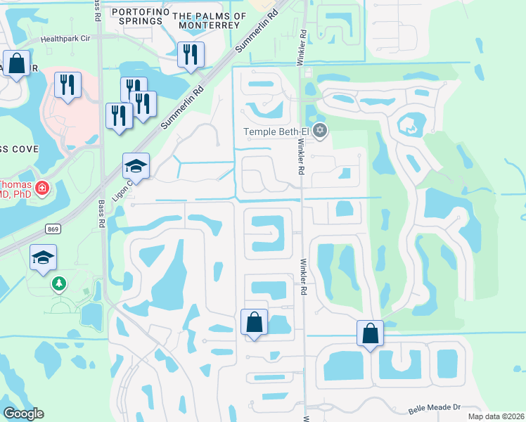 map of restaurants, bars, coffee shops, grocery stores, and more near 16564 Wellington Lakes Circle in Fort Myers