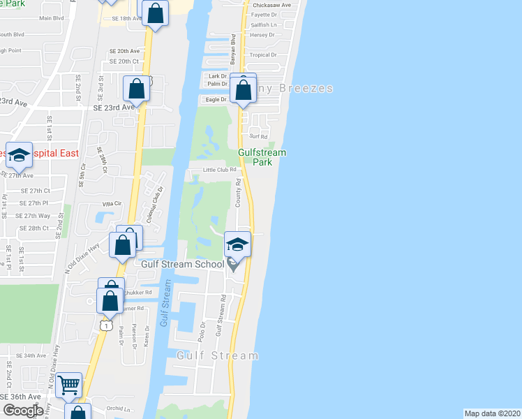 map of restaurants, bars, coffee shops, grocery stores, and more near 4001 North Ocean Boulevard in Delray Beach