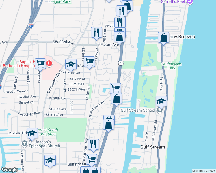 map of restaurants, bars, coffee shops, grocery stores, and more near 2925 South Federal Highway in Boynton Beach