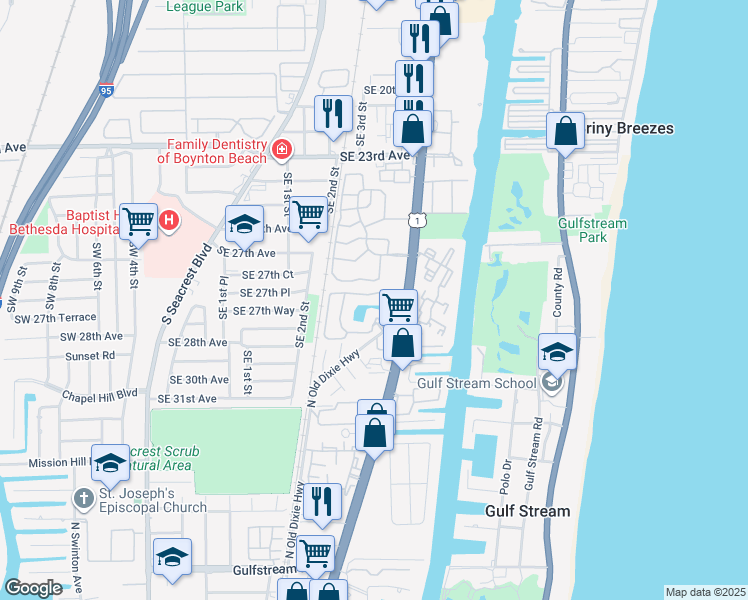 map of restaurants, bars, coffee shops, grocery stores, and more near 2925 South Federal Highway in Boynton Beach