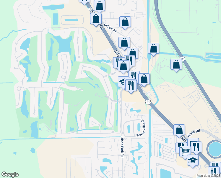 map of restaurants, bars, coffee shops, grocery stores, and more near 16684 Bobcat Dr in Fort Myers