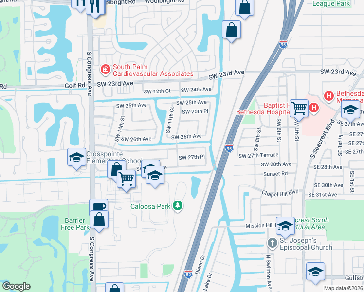 map of restaurants, bars, coffee shops, grocery stores, and more near 1091 Southwest 27th Avenue in Boynton Beach