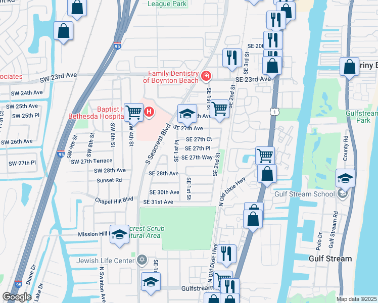 map of restaurants, bars, coffee shops, grocery stores, and more near 146 SE 27th Pl in Boynton Beach