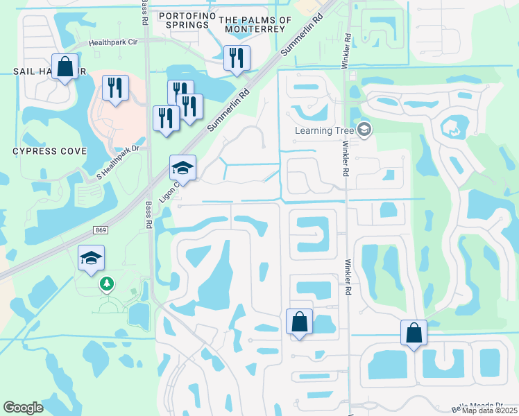 map of restaurants, bars, coffee shops, grocery stores, and more near 9261 Garden Pointe in Fort Myers