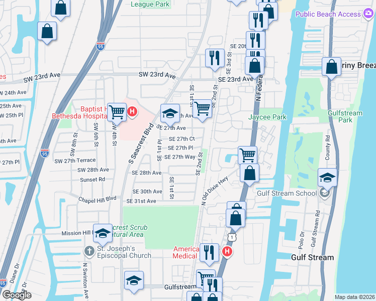 map of restaurants, bars, coffee shops, grocery stores, and more near 182 Southeast 27th Place in Boynton Beach