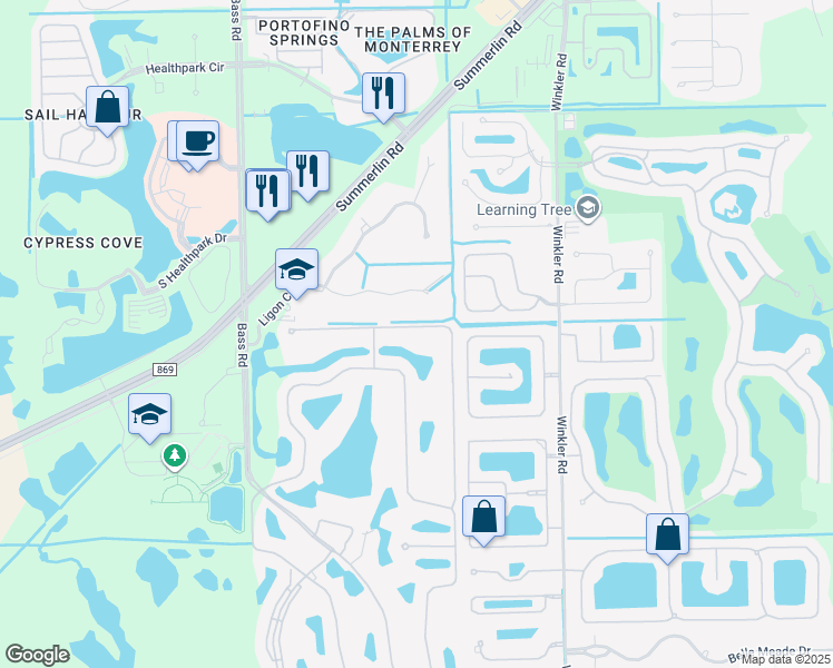 map of restaurants, bars, coffee shops, grocery stores, and more near 9261 Garden Pointe in Fort Myers