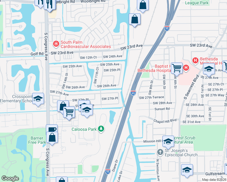 map of restaurants, bars, coffee shops, grocery stores, and more near 1027 Southwest 27th Avenue in Boynton Beach