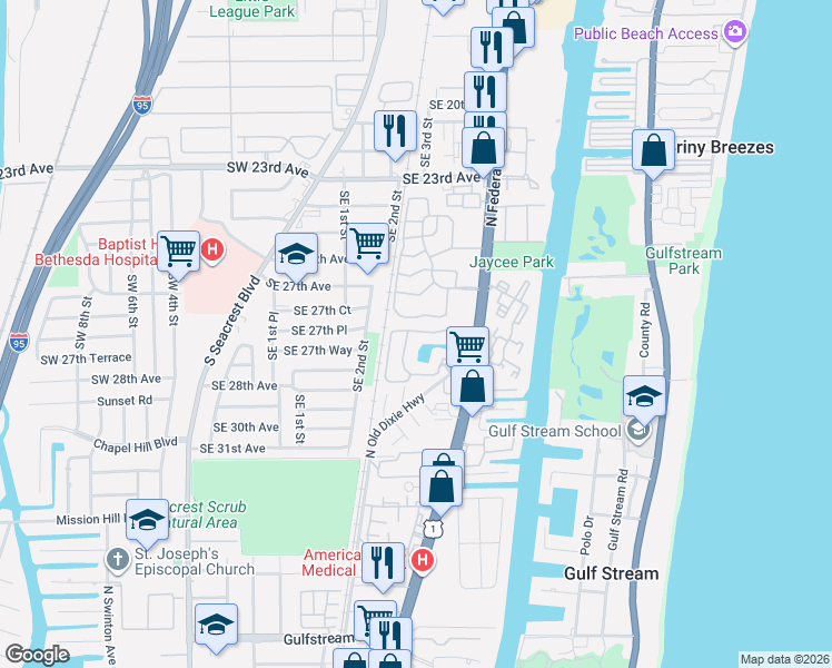 map of restaurants, bars, coffee shops, grocery stores, and more near 516 Villa Circle in Boynton Beach