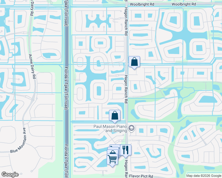 map of restaurants, bars, coffee shops, grocery stores, and more near 11640 Castellon Court in Boynton Beach