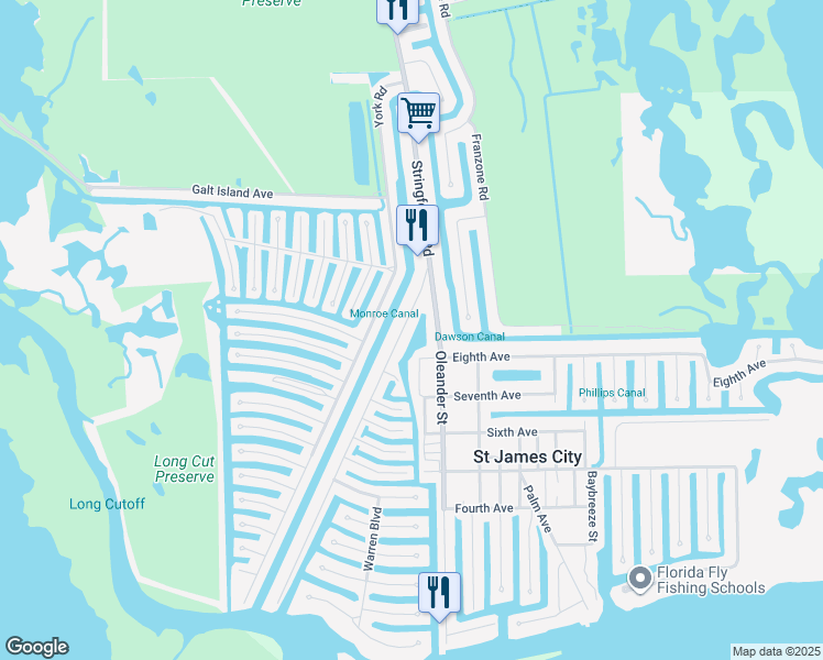 map of restaurants, bars, coffee shops, grocery stores, and more near 2892 Sanibel Boulevard in Saint James City