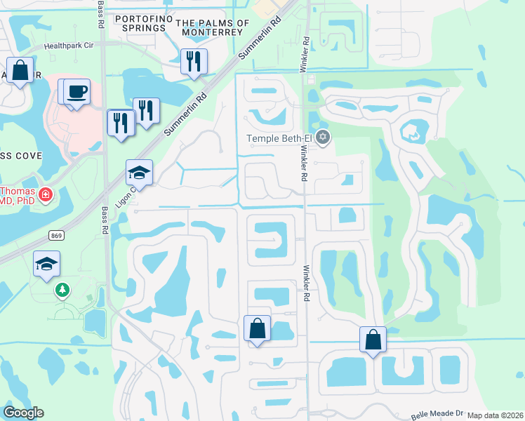 map of restaurants, bars, coffee shops, grocery stores, and more near 16564 Wellington Lakes Circle in Fort Myers