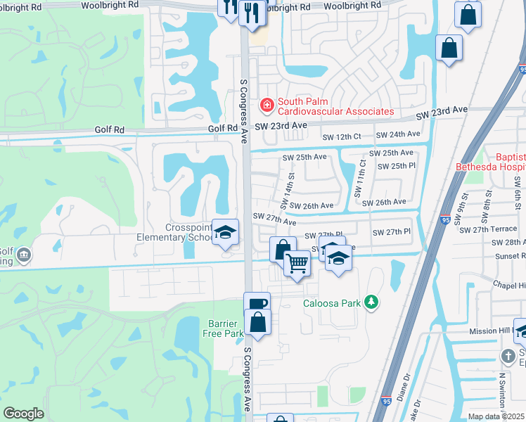 map of restaurants, bars, coffee shops, grocery stores, and more near 1473 Southwest 27th Avenue in Boynton Beach