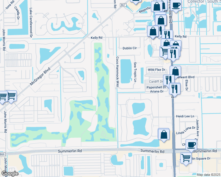 map of restaurants, bars, coffee shops, grocery stores, and more near 16320 Kelly Cove Drive in Fort Myers