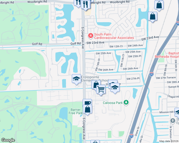 map of restaurants, bars, coffee shops, grocery stores, and more near 1473 Southwest 27th Avenue in Boynton Beach